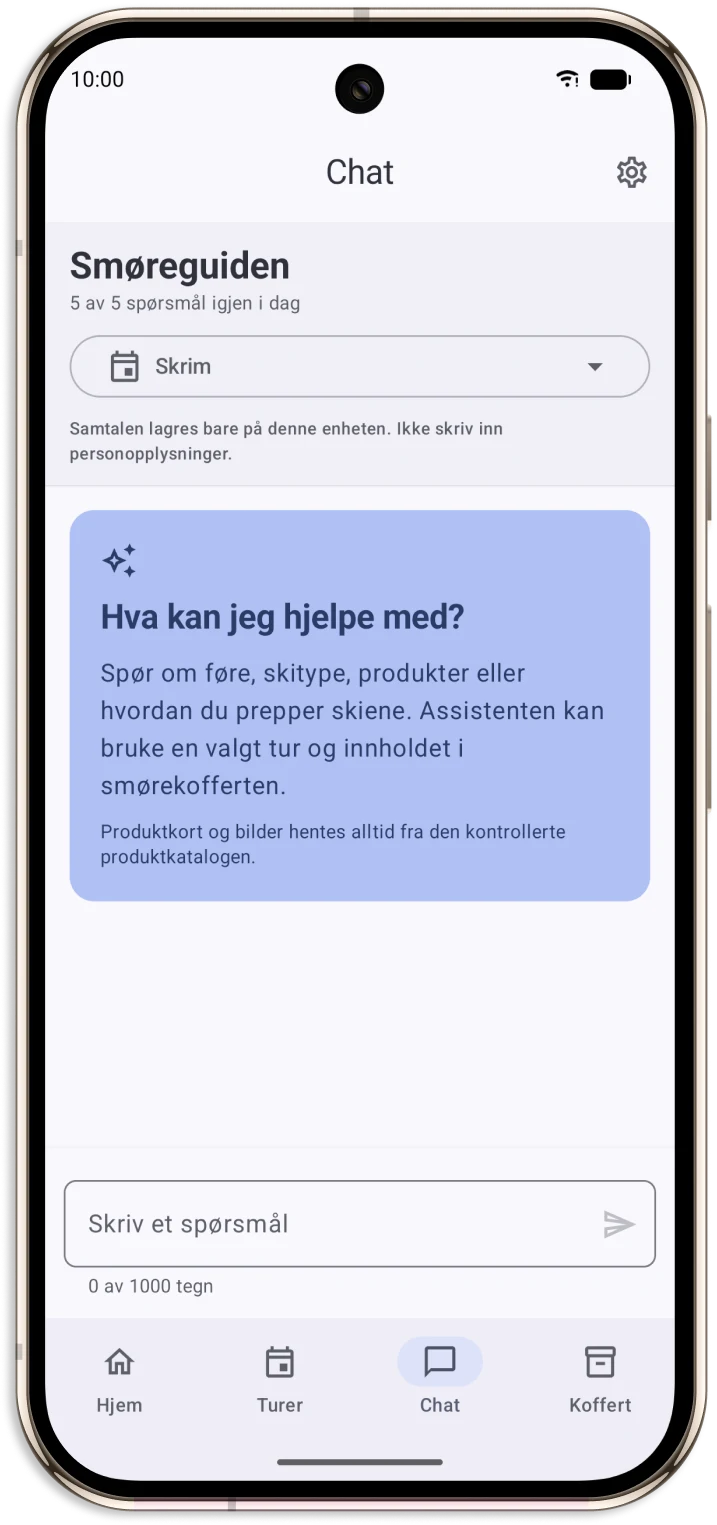 Smøreguiden lar deg velge en tur og spørre om føre, skitype, produkter og preparering